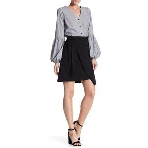 ECI NY Black A-Line Faux Wrap Skirt NWT Small